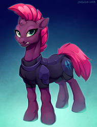 Size: 1670x2200 | Tagged: safe, artist:hattiezazu, tempest shadow, pony, unicorn, g4, my little pony: the movie, broken horn, eye scar, female, horn, looking at you, mare, scar, simple background, solo