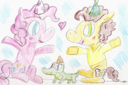 Size: 1094x725 | Tagged: safe, artist:ptitemouette, cheese sandwich, gummy, pinkie pie, g4, female, male, ship:cheesepie, shipping, straight, traditional art