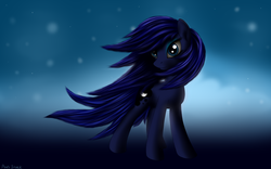 Size: 1680x1050 | Tagged: safe, artist:pony-stark, oc, oc only, oc:lunyashka, earth pony, pony, cloud, eyeshadow, female, looking at you, makeup, mare, not luna, sky, smiling, solo, standing, stars, windswept mane
