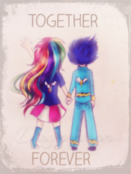 Size: 688x917 | Tagged: safe, artist:dagnesmoon, rainbow dash, soarin', human, g4, clothes, female, holding hands, humanized, male, rear view, ship:soarindash, shipping, straight