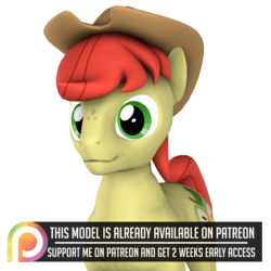 Size: 894x894 | Tagged: safe, artist:dazzion, bright mac, g4, 3d, cowboy hat, hat, patreon, patreon logo, simple background, source filmmaker, stetson, transparent background