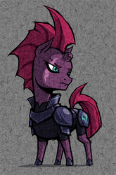Size: 660x1000 | Tagged: safe, artist:dalapony, tempest shadow, pony, unicorn, g4, my little pony: the movie, abstract background, armor, broken horn, eye scar, female, frown, horn, mare, scar, solo, style emulation, the legend of zelda, the legend of zelda: the wind waker