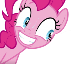 Size: 1200x1084 | Tagged: safe, artist:viralpony, edit, edited screencap, screencap, pinkie pie, g4, secrets and pies, background removed, female, grin, simple background, smiling, solo, sweat, transparent background