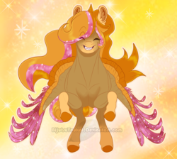 Size: 900x806 | Tagged: safe, artist:bijutsuyoukai, oc, oc only, oc:teary eye, pegasus, pony, eyes closed, female, mare, offscreen character, pov, rainbow power, smiling, solo