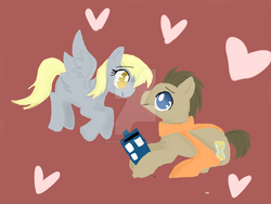 Size: 1024x768 | Tagged: safe, artist:xrenasonozakix, derpy hooves, doctor whooves, time turner, g4, female, male, ship:doctorderpy, shipping, straight, watermark