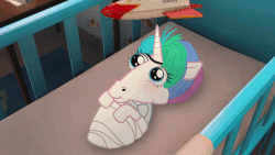 Size: 800x450 | Tagged: safe, artist:2snacks, edit, princess celestia, oc, oc only, oc:shaun fuckface, pony, two best sisters play, :i, abomination, animated, baby, baby pony, blinking, fallout 4, gif, hoers, nightmare fuel, parent:oc:mrs. fuckface, parent:princess celestia, smiling, ugly cute, wat, younger