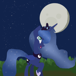 Size: 1080x1080 | Tagged: safe, artist:mewliciousness, princess luna, alicorn, pony, g4, cute, female, full moon, happy, lunabetes, moon, moonbutt, solo