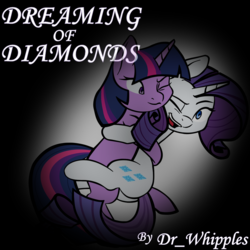 Size: 1280x1280 | Tagged: safe, artist:wordsandpunctuation, rarity, twilight sparkle, pony, unicorn, fanfic:dreaming of diamonds, g4, fanfic, fanfic art, fanfic cover, female, hug, lesbian, ship:rarilight, shipping