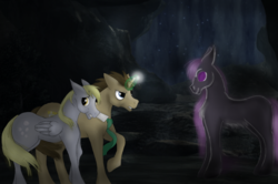 Size: 1202x800 | Tagged: safe, artist:startoucher, derpy hooves, doctor whooves, time turner, ghost, g4, female, male, ship:doctorderpy, shipping, straight