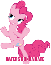 Size: 1054x1359 | Tagged: safe, artist:amarthgul, edit, pinkie pie, earth pony, pony, g4, bipedal, female, haters gonna hate, image macro, meme, simple background, solo, transparent background