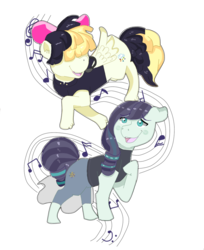 Size: 897x1100 | Tagged: safe, artist:starcampanella, coloratura, songbird serenade, earth pony, pegasus, pony, g4, my little pony: the movie, bow, duo, female, hair bow, mare, open mouth, simple background, singing, transparent background
