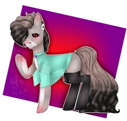 Size: 2000x1900 | Tagged: safe, artist:kokona-haruto, oc, oc only, earth pony, pony, clothes, dress, hair over one eye, long hair, looking at you, solo, stockings, thigh highs
