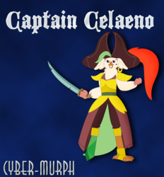 Size: 3283x3537 | Tagged: safe, artist:cyber-murph, captain celaeno, bird, parrot, anthro, g4, my little pony: the movie, amputee, caption, chest fluff, clothes, ear piercing, earring, hat, high res, jewelry, piercing, pirate hat, sword, weapon