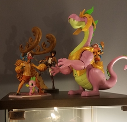 Size: 2268x2179 | Tagged: safe, spike, deer, dragon, reindeer, g4, attack on titan, crossover, figurine, growth spurt, high res, horns, mikasa ackerman, one piece, size comparison, size difference, spikezilla, tony tony chopper, toy
