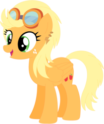 Size: 1024x1220 | Tagged: safe, artist:ra1nb0wk1tty, applejack, indigo zap, pegasus, pony, g4, ear piercing, earring, equestria girls ponified, female, freckles, goggles, jewelry, mare, piercing, ponified, recolor, simple background, solo, transparent background