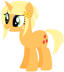 Size: 1024x1138 | Tagged: safe, artist:ra1nb0wk1tty, applejack, sunny flare, pony, unicorn, g4, equestria girls ponified, female, freckles, mare, ponified, recolor, simple background, solo, transparent background