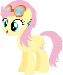 Size: 1024x1219 | Tagged: safe, artist:ra1nb0wk1tty, fluttershy, indigo zap, pegasus, pony, g4, ear piercing, earring, equestria girls ponified, female, goggles, jewelry, mare, piercing, ponified, recolor, simple background, solo, transparent background