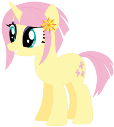 Size: 1024x1137 | Tagged: safe, artist:ra1nb0wk1tty, fluttershy, sunny flare, pony, unicorn, g4, equestria girls ponified, female, mare, ponified, recolor, simple background, solo, transparent background