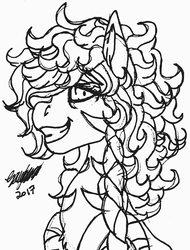 Size: 2406x3172 | Tagged: safe, artist:brainiac, oc, oc only, oc:rampage, fallout equestria, fallout equestria: project horizons, black and white, female, grayscale, high res, inktober, inktober 2017, mare, monochrome, solo, stripes, traditional art