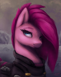 Size: 900x1125 | Tagged: safe, artist:eternalsubscriber, pinkie pie, g4, alternate timeline, apinkalypse pie, bust, crystal war timeline, female, pinkamena diane pie, portrait, soldier, solo, speedpaint