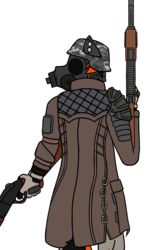 Size: 762x1246 | Tagged: safe, artist:sythenmcswig, oc, oc only, oc:crafted sky, hippogriff, anthro, ak-47, assault rifle, camouflage, clothes, gas mask, gloves, gun, helmet, longcoat, looking away, male, mask, playerunknown's battlegrounds, rifle, shotgun, simple background, stallion, weapon