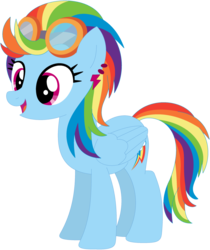 Size: 1024x1220 | Tagged: safe, artist:ra1nb0wk1tty, indigo zap, rainbow dash, pegasus, pony, g4, ear piercing, earring, equestria girls ponified, female, goggles, jewelry, mare, piercing, ponified, recolor, simple background, solo, transparent background