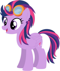 Size: 1024x1220 | Tagged: safe, artist:ra1nb0wk1tty, indigo zap, twilight sparkle, pegasus, pony, g4, ear piercing, earring, equestria girls ponified, female, goggles, jewelry, mare, piercing, ponified, recolor, simple background, solo, transparent background