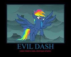 Size: 750x600 | Tagged: safe, edit, edited screencap, screencap, rainbow dash, pony, g4, secrets and pies, demotivational poster, evil pie hater dash, female, meme, nightmare, solo