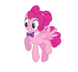 Size: 913x842 | Tagged: safe, artist:flipwix, pinkie pie, oc, oc:pink taffy skies, pegasus, pony, the flutterby effect, g4, alternate cutie mark, alternate hairstyle, alternate universe, bowtie, female, grin, hilarious in hindsight, mare, pegasus pinkie pie, race swap, simple background, smiling, solo, transparent background