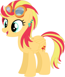 Size: 1024x1219 | Tagged: safe, artist:ra1nb0wk1tty, indigo zap, sunset shimmer, pegasus, pony, g4, ear piercing, earring, equestria girls ponified, female, goggles, jewelry, mare, piercing, ponified, recolor, simple background, solo, transparent background