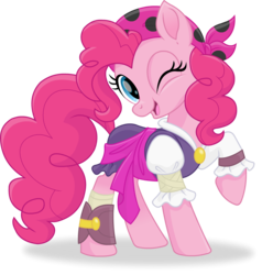 Size: 4350x4564 | Tagged: safe, artist:kitana762, pinkie pie, earth pony, pony, g4, my little pony: the movie, absurd resolution, clothes, female, gypsy pie, mare, one eye closed, pirate, pirate pinkie pie, raised hoof, simple background, smiling, solo, transparent background, vector, wink