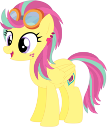 Size: 1024x1220 | Tagged: safe, artist:ra1nb0wk1tty, indigo zap, sour sweet, pegasus, pony, g4, ear piercing, earring, equestria girls ponified, female, goggles, jewelry, mare, piercing, ponified, recolor, simple background, solo, transparent background