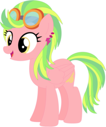 Size: 1024x1220 | Tagged: safe, artist:ra1nb0wk1tty, indigo zap, lemon zest, pegasus, pony, g4, ear piercing, earring, equestria girls ponified, female, goggles, jewelry, mare, piercing, ponified, recolor, simple background, solo, transparent background