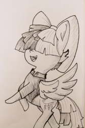 Size: 1319x1977 | Tagged: safe, artist:tjpones, songbird serenade, pegasus, pony, g4, my little pony: the movie, clothes, female, grayscale, hoofy-kicks, inktober, monochrome, solo, traditional art