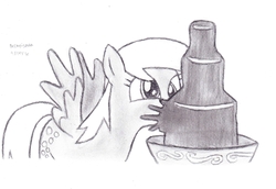 Size: 2319x1591 | Tagged: safe, artist:drchrisman, derpy hooves, g4, pinkie pride, chocolate, chocolate fountain, food, sketch