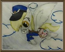 Size: 960x765 | Tagged: safe, artist:silver-pan, derpy hooves, g4, letter, mailmare, mailpony, mouth hold, postman's hat