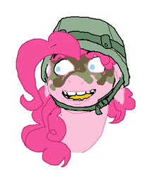 Size: 359x431 | Tagged: artist needed, safe, pinkie pie, earth pony, pony, g4, camouflage, female, helmet, simple background, soldier, solo, white background, zergface