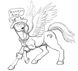Size: 714x648 | Tagged: safe, artist:chewtoy, pegasus, pony, clothes, crossover, jurassic park, traditional art