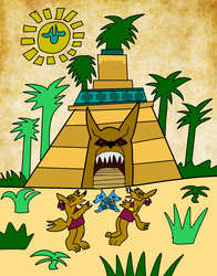 Size: 813x1037 | Tagged: safe, artist:toon-n-crossover, coyote, aztec, aztecmastermind, codex, sapphire statue, temple, timochinti