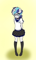 Size: 712x1175 | Tagged: safe, artist:linedraweer, oc, oc only, oc:melody, anthro, unguligrade anthro, ask the royal couple, anthro oc, clothes, collar, commission, female, glasses, horseshoes, school uniform, schoolgirl, solo