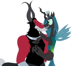 Size: 1024x907 | Tagged: safe, artist:stardustfin, lord tirek, queen chrysalis, changeling, g4, female, interspecies, lidded eyes, male, ship:chrysirek, shipping, simple background, straight, transparent background