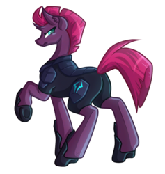 Size: 4193x4417 | Tagged: safe, artist:amazing-artsong, tempest shadow, pony, g4, my little pony: the movie, absurd resolution, armor, broken horn, butt, female, horn, looking back, mare, plot, raised hoof, simple background, solo, transparent background