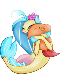 Size: 1600x1962 | Tagged: safe, artist:jucamovi1992, princess skystar, bubble fish, fish, seapony (g4), g4, my little pony: the movie, cute, hug, simple background, skyabetes, transparent background