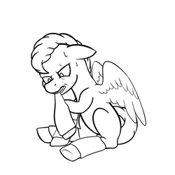 Size: 1050x1050 | Tagged: safe, artist:mynder, oc, oc only, oc:wind, pegasus, pony, ink, leg warmers, male, simple background, sitting, solo, spread wings, stallion, sweat, teeth, white background, wings