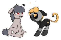 Size: 946x621 | Tagged: safe, artist:nootaz, oc, oc only, oc:bottie, oc:dicey, pony, robot, robot pony, love, shipping, simple background, transparent background