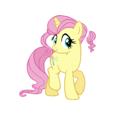 Size: 913x842 | Tagged: safe, artist:flipwix, fluttershy, oc, oc:flutterheart, pony, unicorn, the flutterby effect, g4, alternate cutie mark, alternate hairstyle, alternate universe, female, hilarious in hindsight, mare, race swap, simple background, smiling, solo, transparent background, unicorn fluttershy
