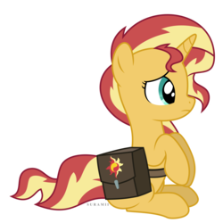 Size: 6000x6000 | Tagged: safe, artist:suramii, sunset shimmer, pony, unicorn, equestria girls specials, g4, my little pony equestria girls: mirror magic, absurd resolution, female, mare, saddle bag, simple background, sitting, solo, transparent background, vector