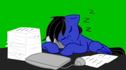 Size: 4000x2240 | Tagged: safe, artist:kiwiscribbles, oc, oc only, oc:grand hart, pegasus, pony, computer, computer mouse, laptop computer, male, microphone, onomatopoeia, sleeping, solo, sound effects, stallion, zzz