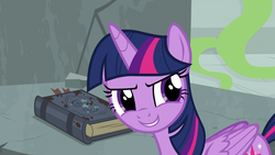 Size: 1920x1080 | Tagged: safe, screencap, twilight sparkle, alicorn, pony, g4, shadow play, book, female, folded wings, mare, solo, starswirl's book, twilight sparkle (alicorn), wings