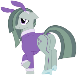 Size: 1700x1675 | Tagged: safe, artist:aerthmanolo, marble pie, pony, g4, bunny ears, bunny suit, butt, clothes, crossed hooves, cufflinks, cuffs (clothes), digital art, female, mare, plot, simple background, solo, transparent background